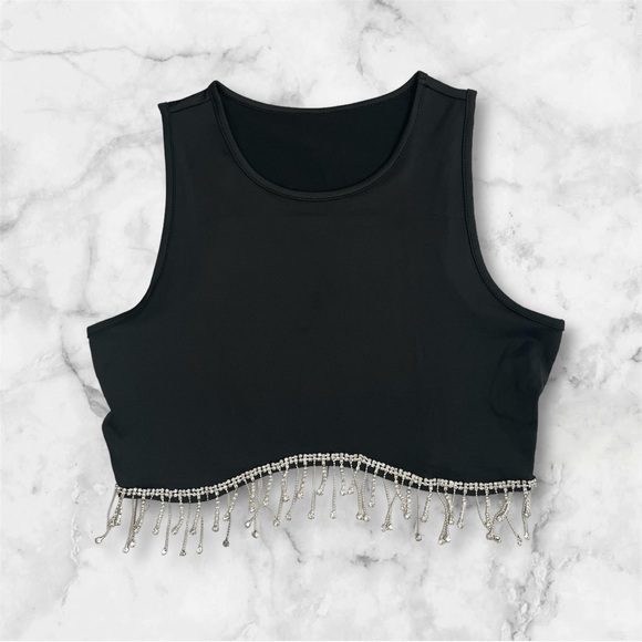 NWT • Rhinestone Fringe Crop Tank Top - Picture 2 of 9